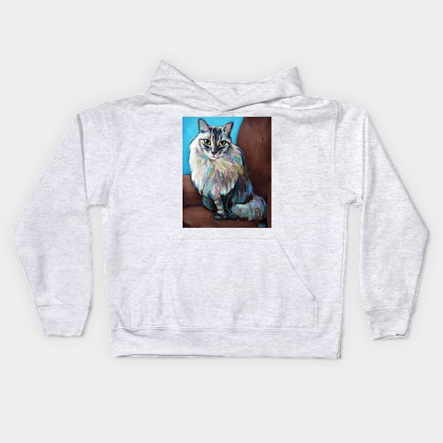 Lucky the Maine Coon Cat in a Chair Kids Hoodie by RobertPhelpsArt